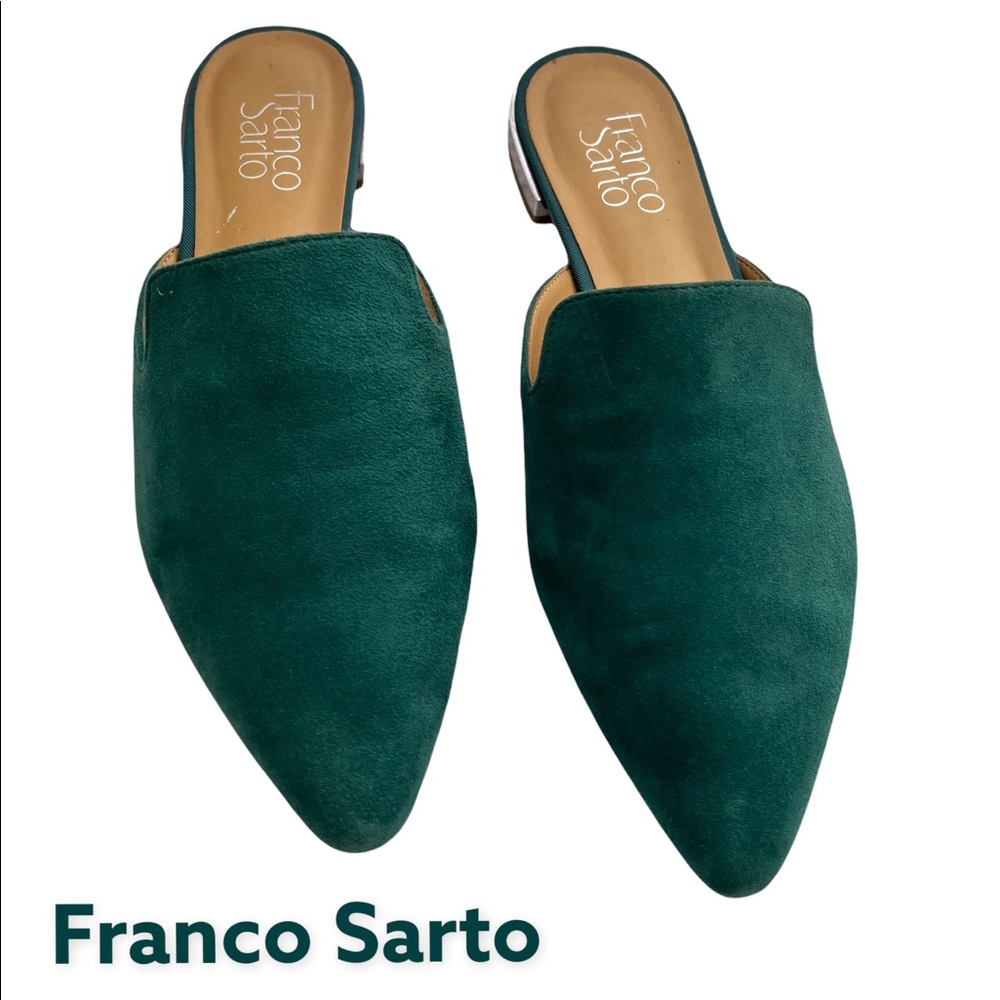 Franco Sarto Green Suede mule with pointed toe and v upper size 7M comfy flats